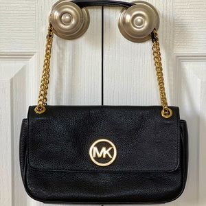 Michael by Michael Kors  Fulton small Black Leather Evening Bag w/gold hardware
